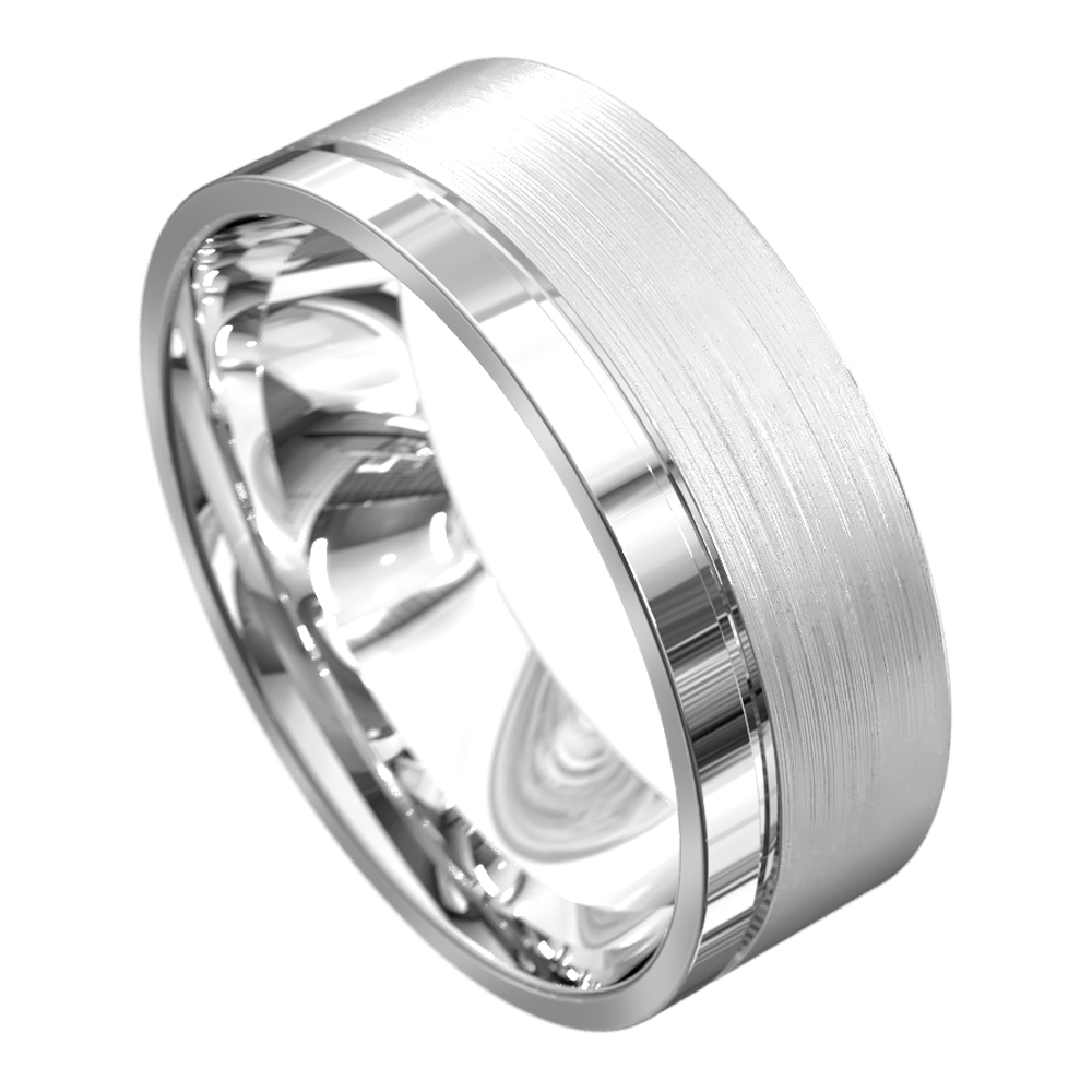 Wider White Gold Satin Mens Wedding Ring