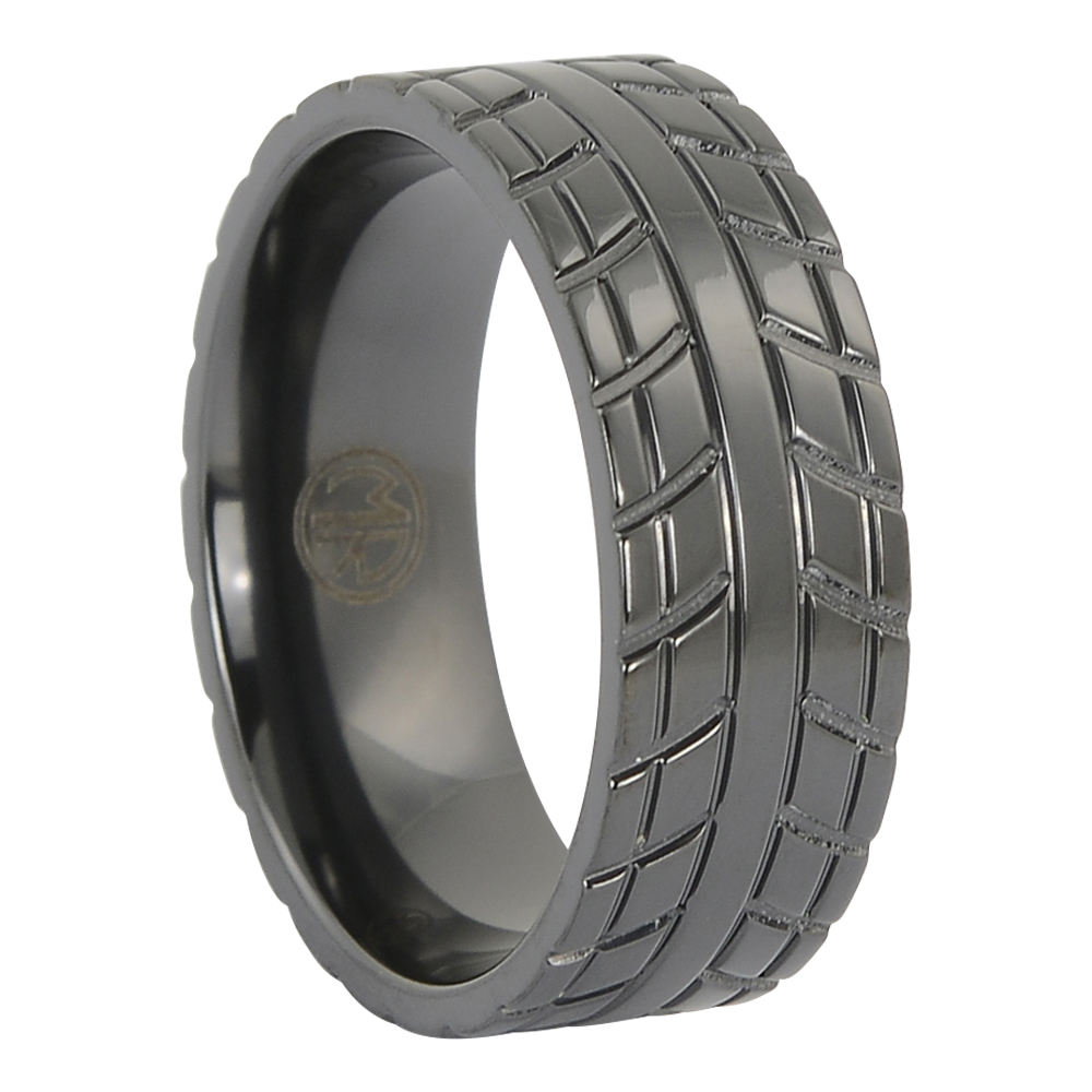 Tight Pattern Zirconium Tire 8mm Mens Ring