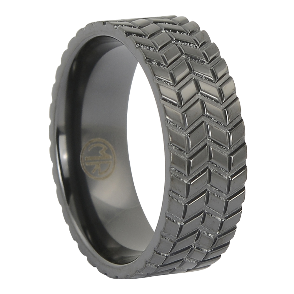 Narrow Pattern Zirconium Tire 8mm Mens Ring