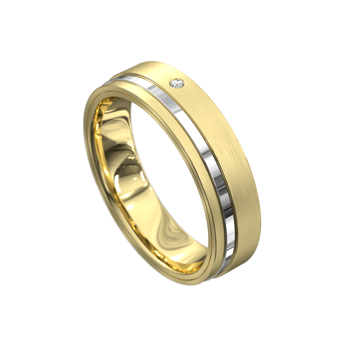 Yellow And White Gold Brushed Mens Wedding Ring