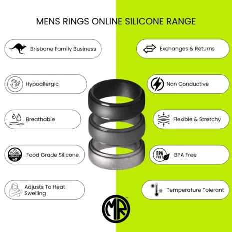9mm Mens Ultra Wide Black Silicone Ring | Bold Work Band